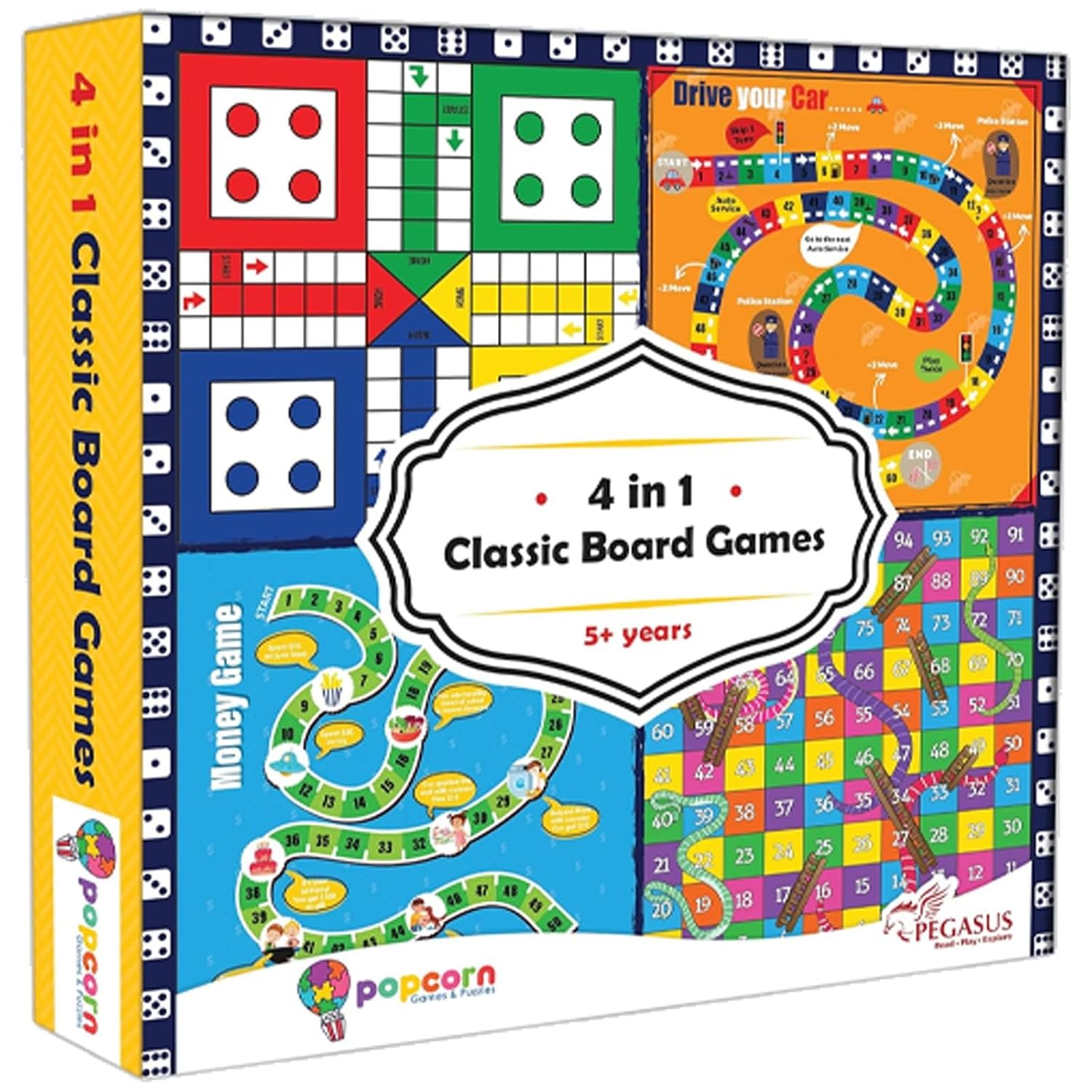 popcorn Games & Puzzles Classic Board Games for Smart Kids|Help to Boost Decision Making,Strategic Thinking and Problem Solving (4 in 1)