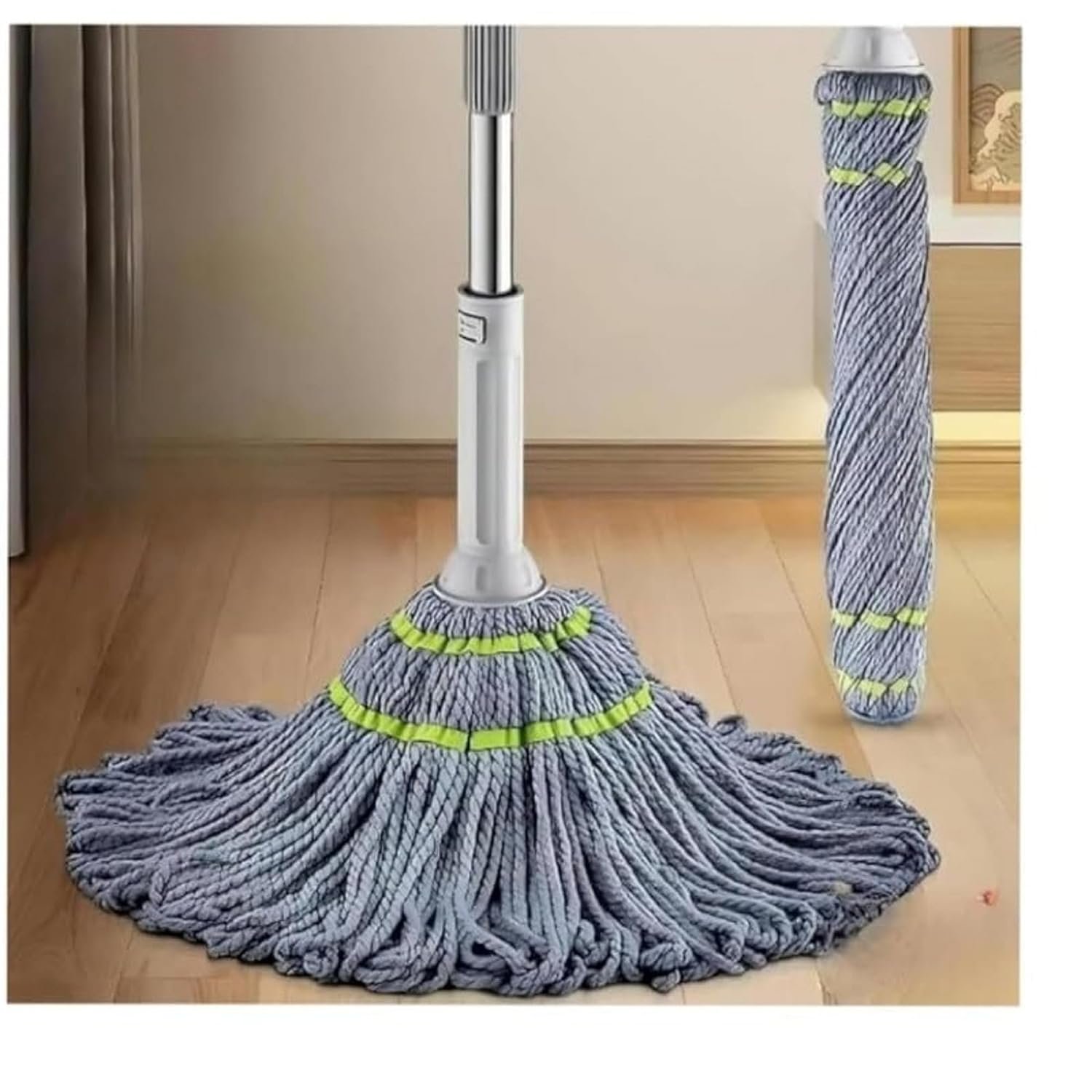 Microfiber Twist Mop for Floor Cleaning, Self Wringing Squeeze Mop with Stainless Steel Extendable Handle, Reusable Head for Wet and Dry Tile Floor Cleaning