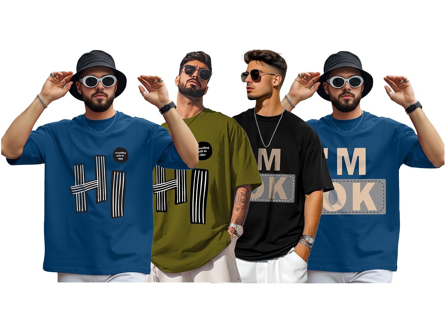 AUSK Mens Loose Fit Oversized Printed Cotton T-Shirts Half Sleeve Drop Shoulder Men Tshirt