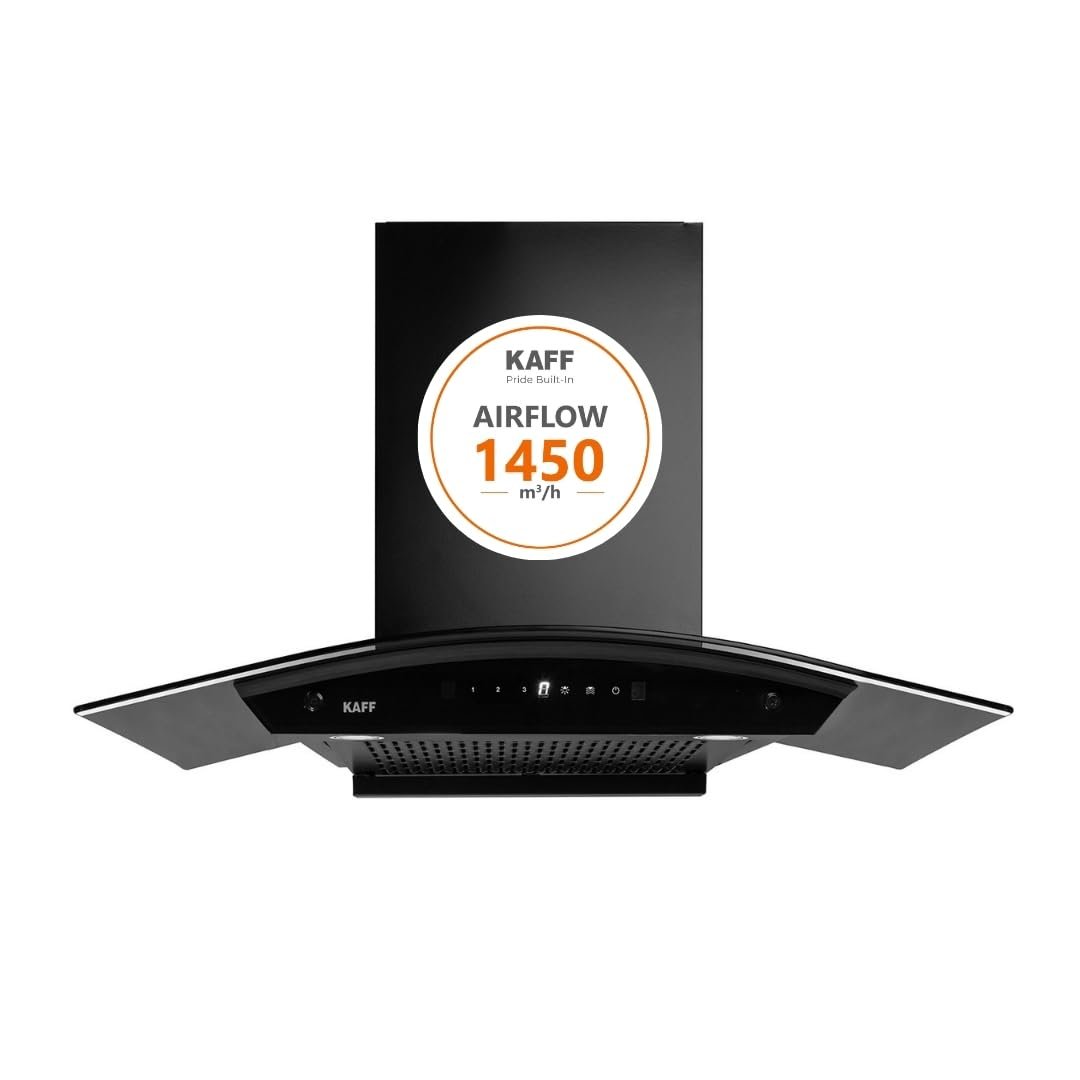 KAFF Chimney for Kitchen 90cm Filterless Auto Clean Curved, 1450 m³/hr, LED