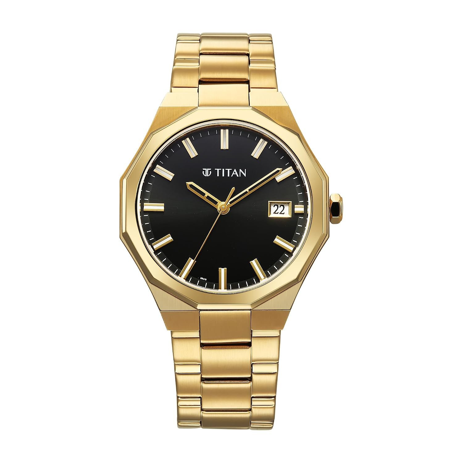 Titan Dodecagon Analog with Brown Dial Rose Gold Stainless Steel Strap Watch for Men - 90212YM01