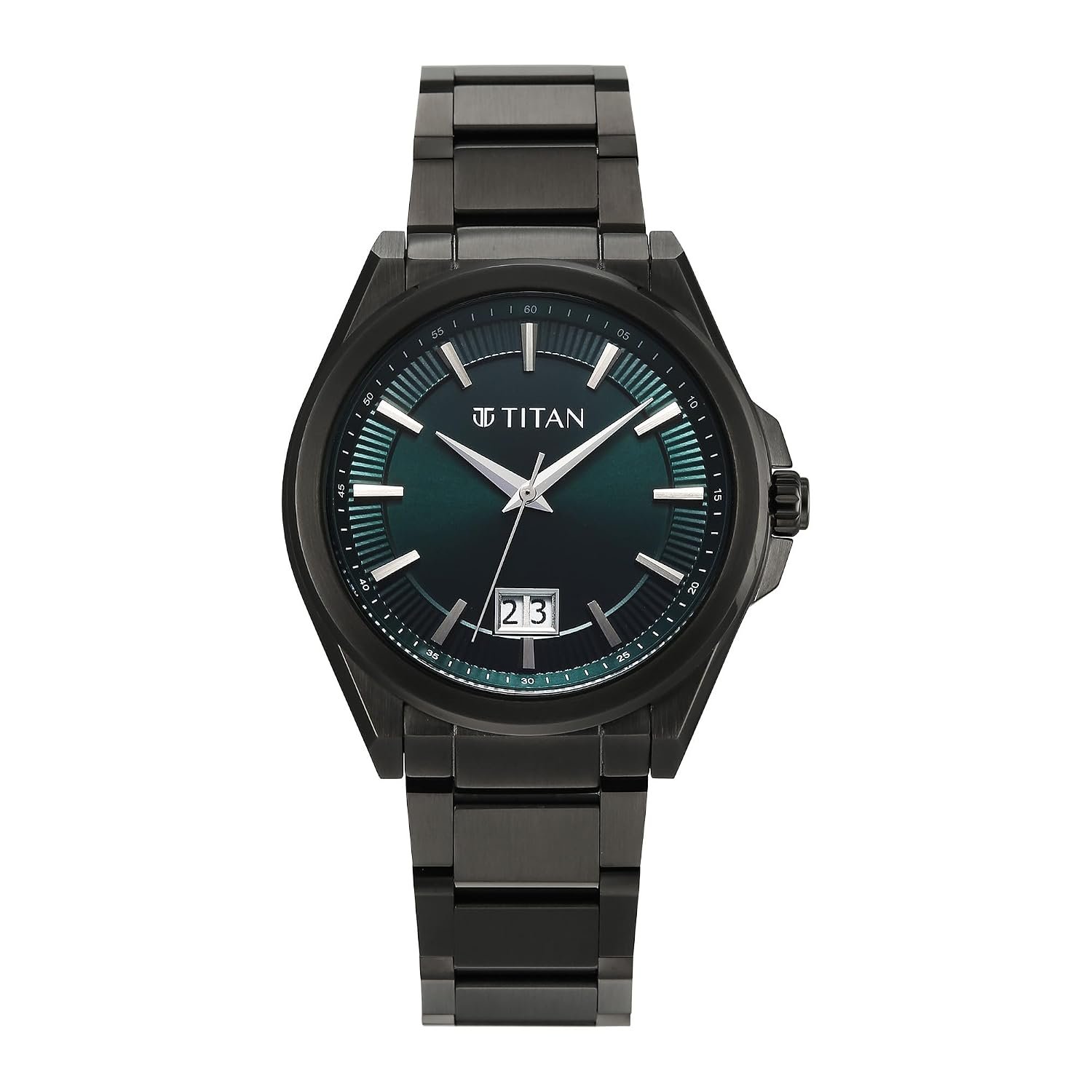 Titan Classique Big Date Analog with Green Dial Dark Gun Stainless Steel Strap Watch for Men - 90219QM01