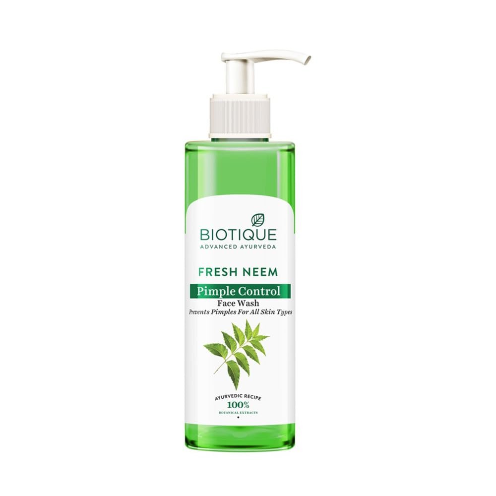 Biotique Fresh Neem Pimple Control Face Wash| Ayurvedic and Organically Pure| Prevents Pimples |100% Botanical Extracts| Suitable for All Skin Types | 200mL