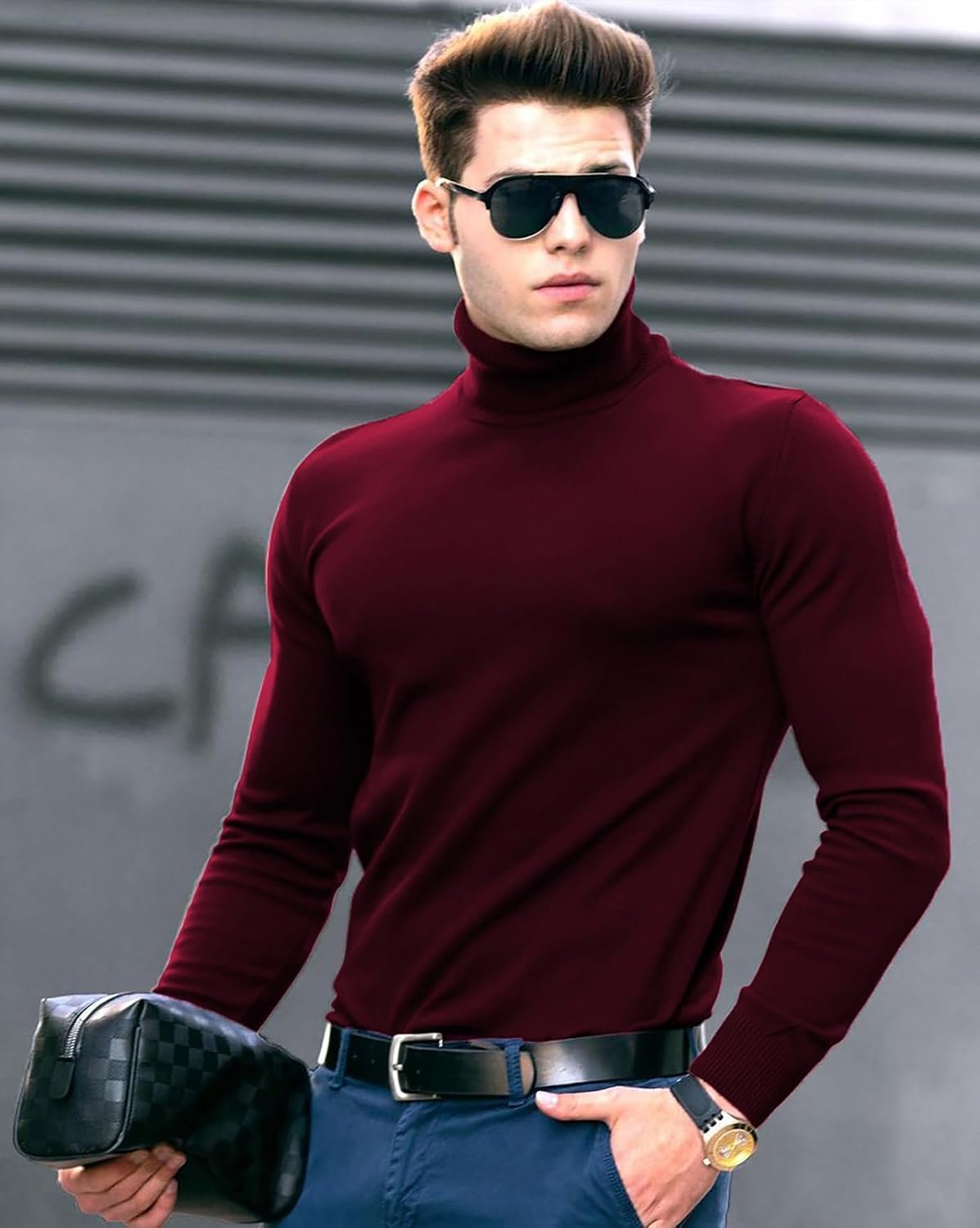AUSK Men's High Neck Cotton T-Shirts