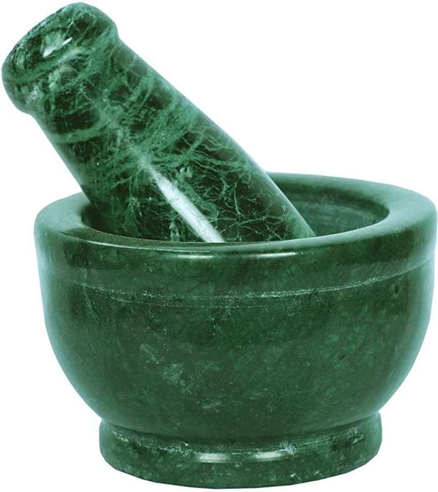 Chitrakshi Green Marble Mortar and Pestle Set Spice Mixer Grinder Set Khalbatta Okhli Kharal Masher Idi Kallu Khal Musal Imam Dasta for Kitchen - 4 x 4 x 2.5 Inch Marble Masher Price in India - Buy Ch