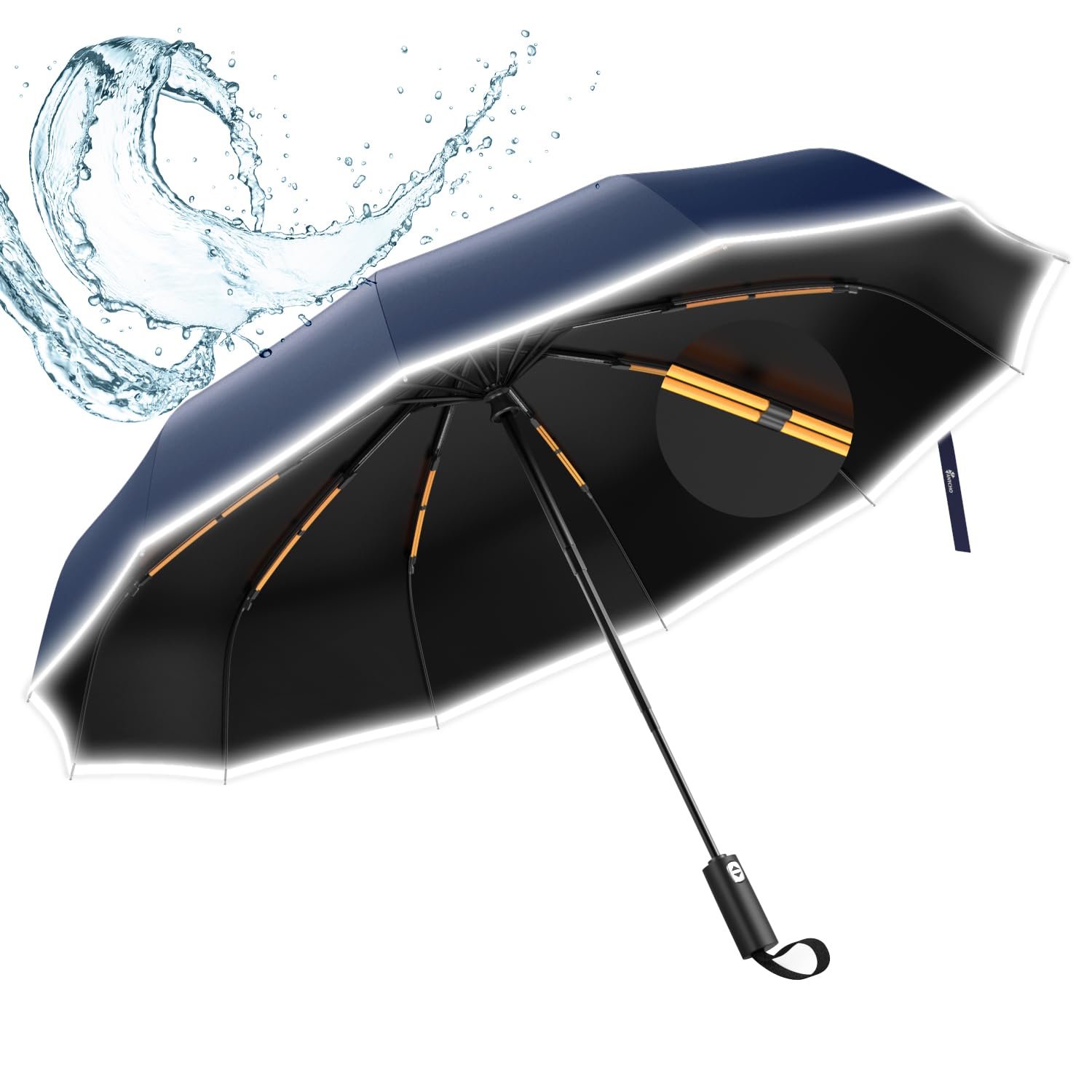 ANYCHO Big Umbrella for Men, 3 Fold with Reflective Stripe Travel Umbrella for Rain, Reinforced 12 Dual Ribs Windproof & Waterproof Folding Umbrella
