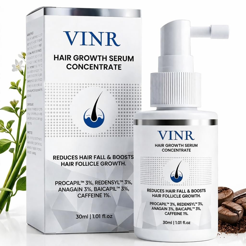 VINR Hair Growth Serum for Scalp | Anti Hair Fall Formula with Redensyl, Anagain, Baicapil, Procapil & Caffeine | Supports New Growth & Scalp Strengthening with Grape Seed Extract | Lightweigh