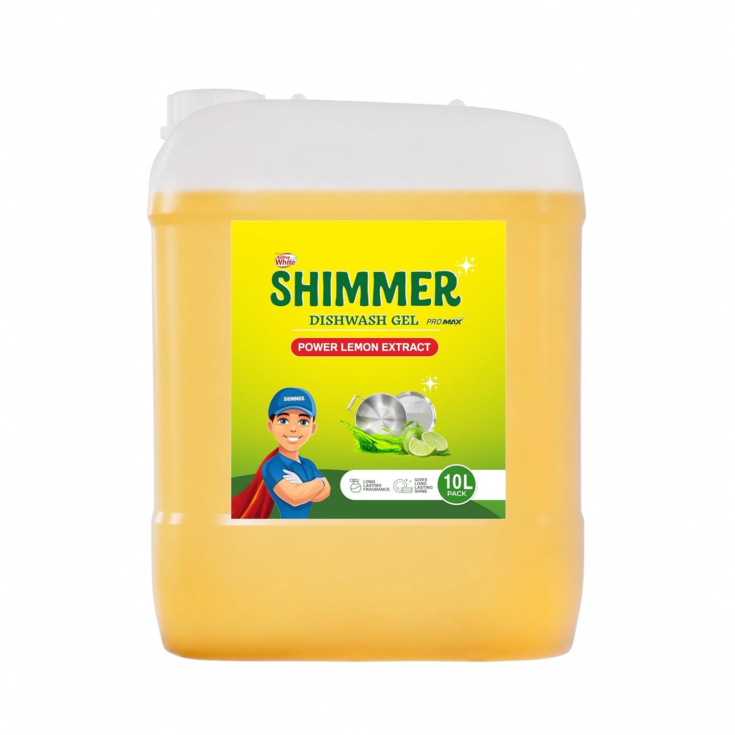 Shimmer Pro Max Dishwash Gel - 10L | Professional Formula | Mega Refill Pack for Heavy Usage | Removes Tough Oil & Food Residue | Lemon Fresh