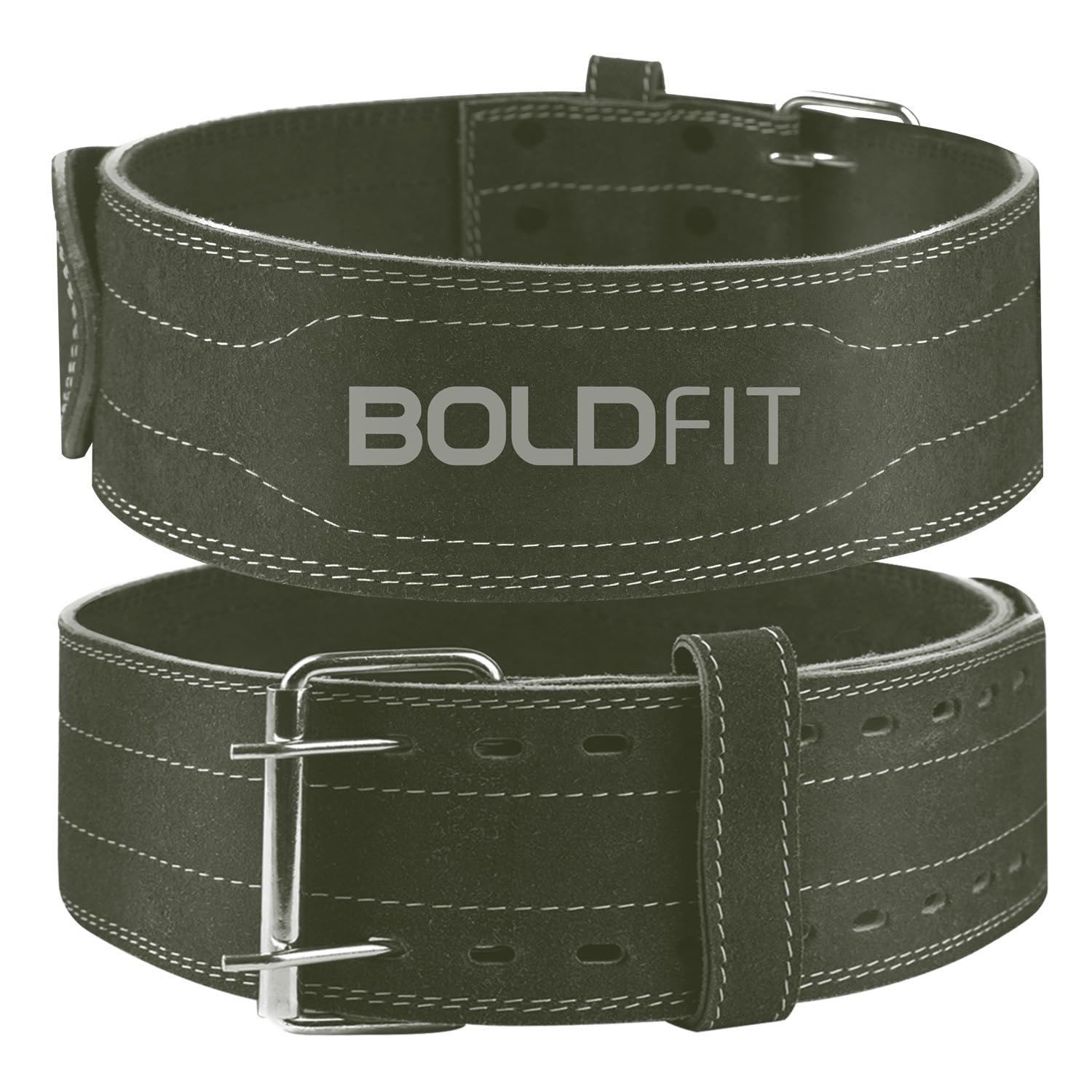 Boldfit Gym Belt for Men and Women - Lever Deadlift Belt for Workout, Powerlifting, Weight Lifting - Leather Exercise Belt for Back Support - S/M Green