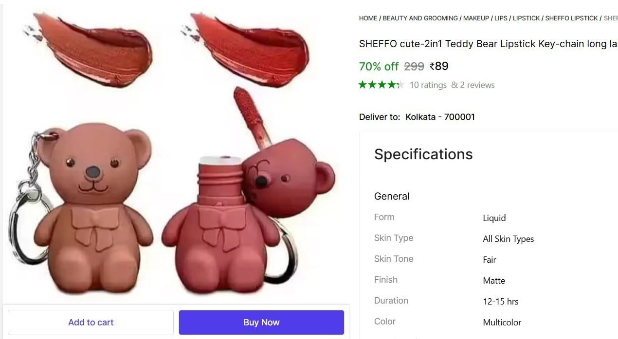 SHEFFO cute-2in1 teddy bear lipstick key-chain long lasting waterproof pack-2 Price in India - Buy SHEFFO cute-2in1 teddy bear lipstick key-chain long lasting waterproof pack-2 online at Shopsy.in