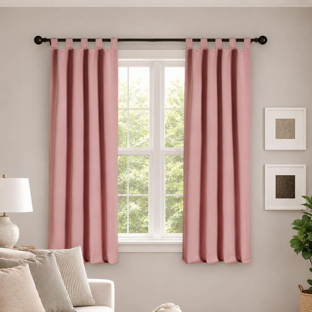 Deco Window 5 Ft Blackout Curtains, Pack of 2-100% Polyester, Machine Washable, Energy Efficient, Noise Reducing, Light Blocking - Ideal for Bedrooms & Living Rooms, Pink Color