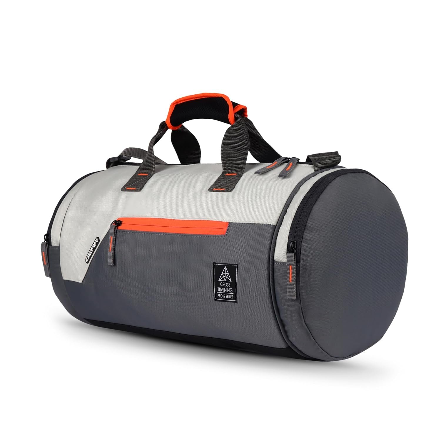 Gear Cross Training 9"/29L Large Water Resistant Duffle Bag | Travel Bag | Gym Bag for Men & Women (Grey - Orange)