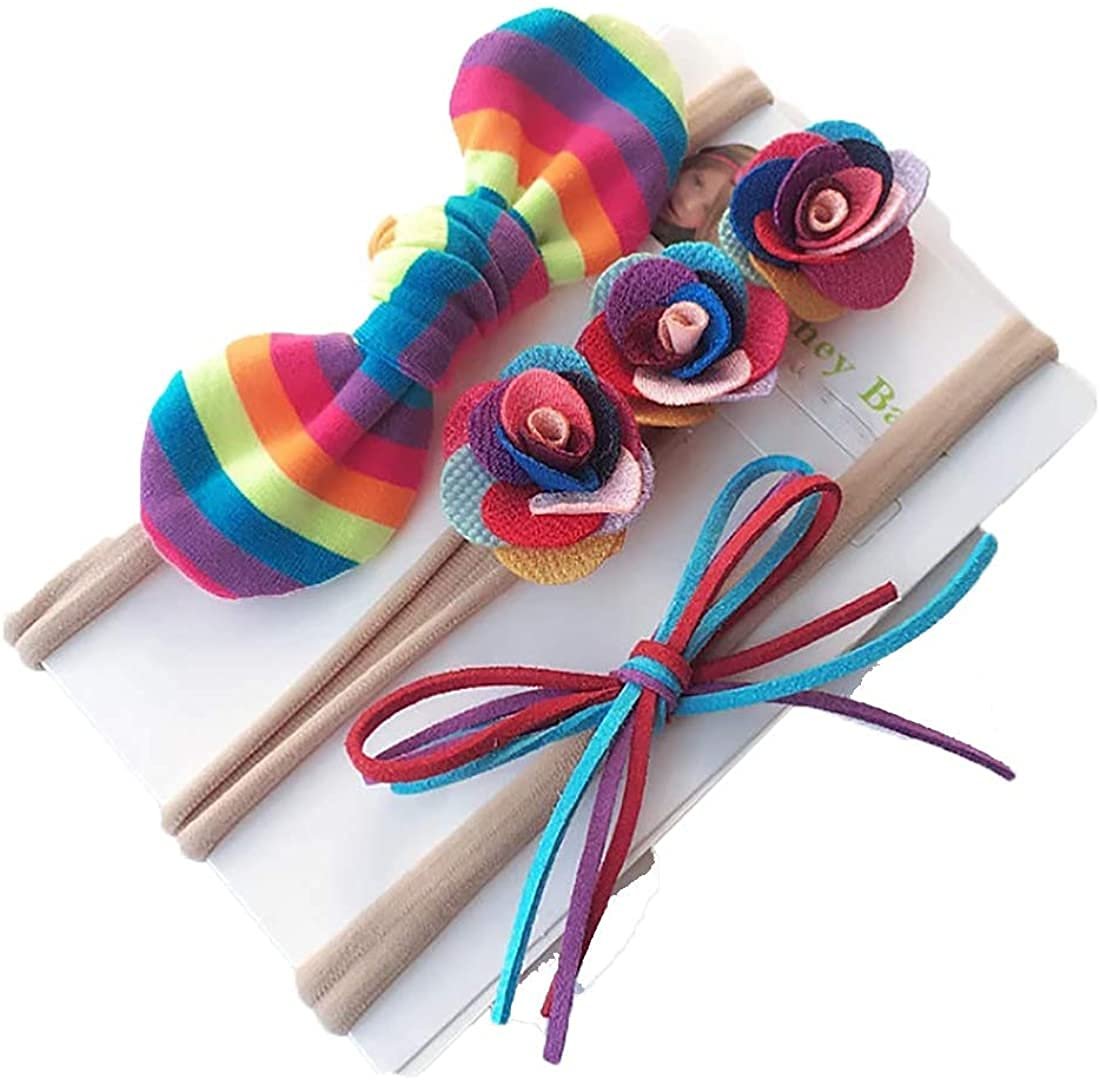 BABYMOON Girl's Synthetic Turban Knotted Hairband - Multicolor - Pack of 3