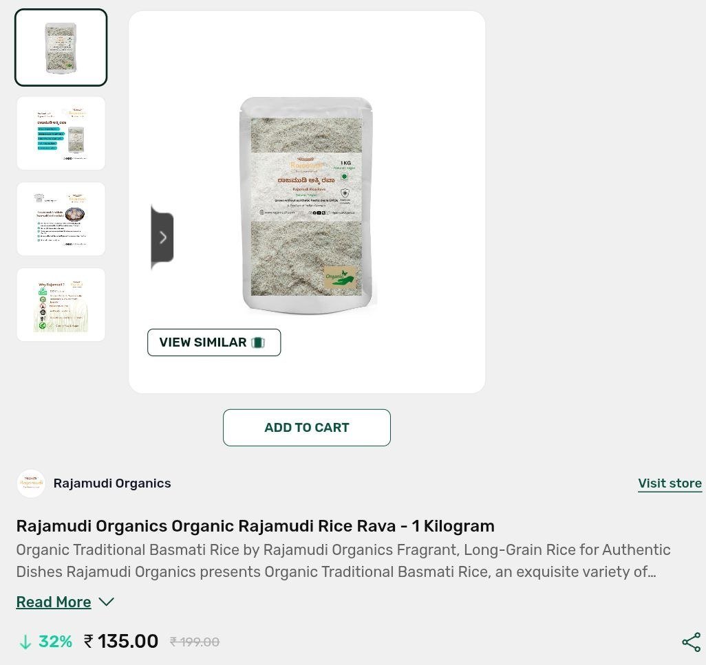 Rajamudi Organics Organic Rajamudi Rice Rava  - 1 Kilogram