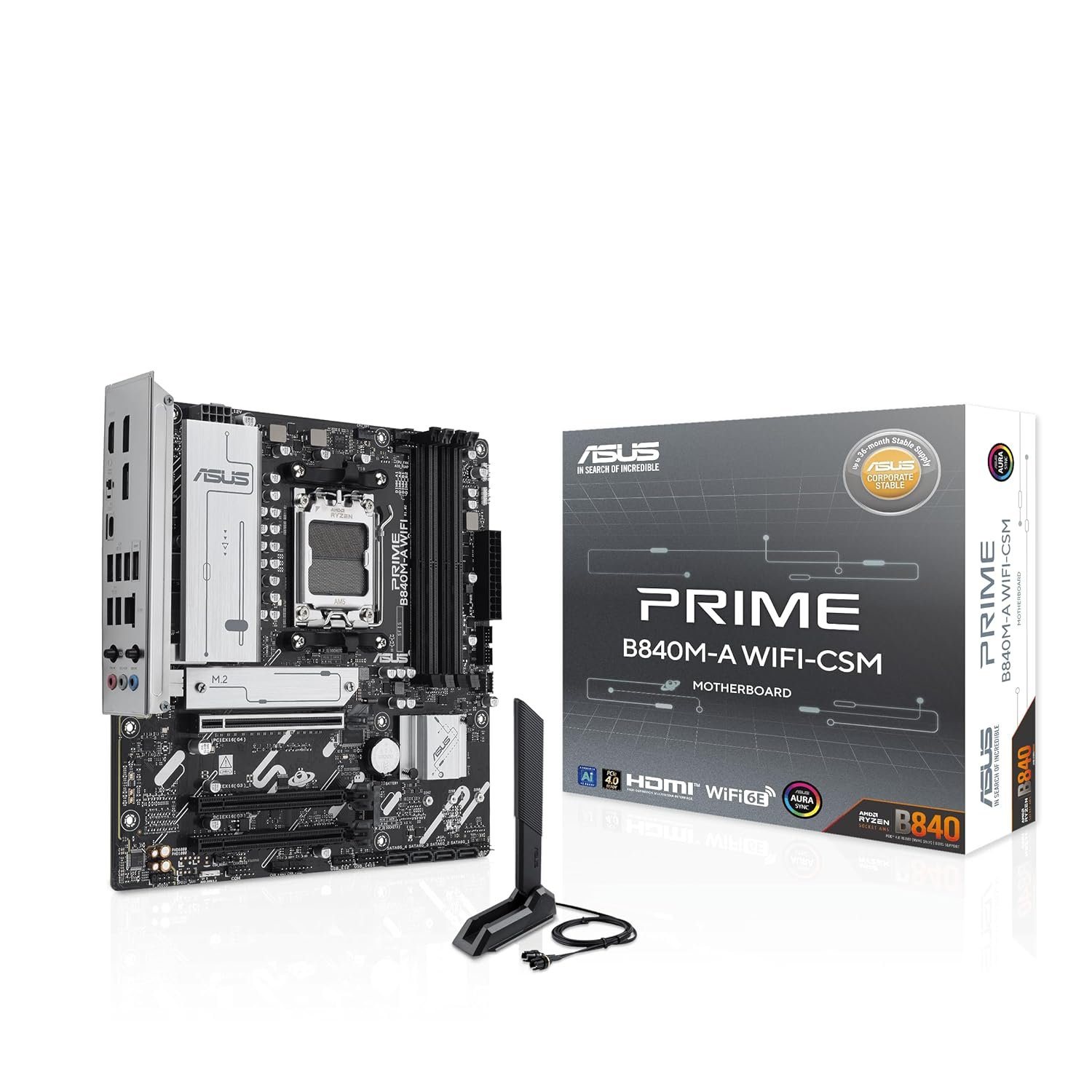 ASUS Prime B840M-A WiFi-CSM AMD Ryzen 9000 & 8000 & 7000 Series Desktop Processors 4 x DIMM Slots, max. 192GB, DDR5