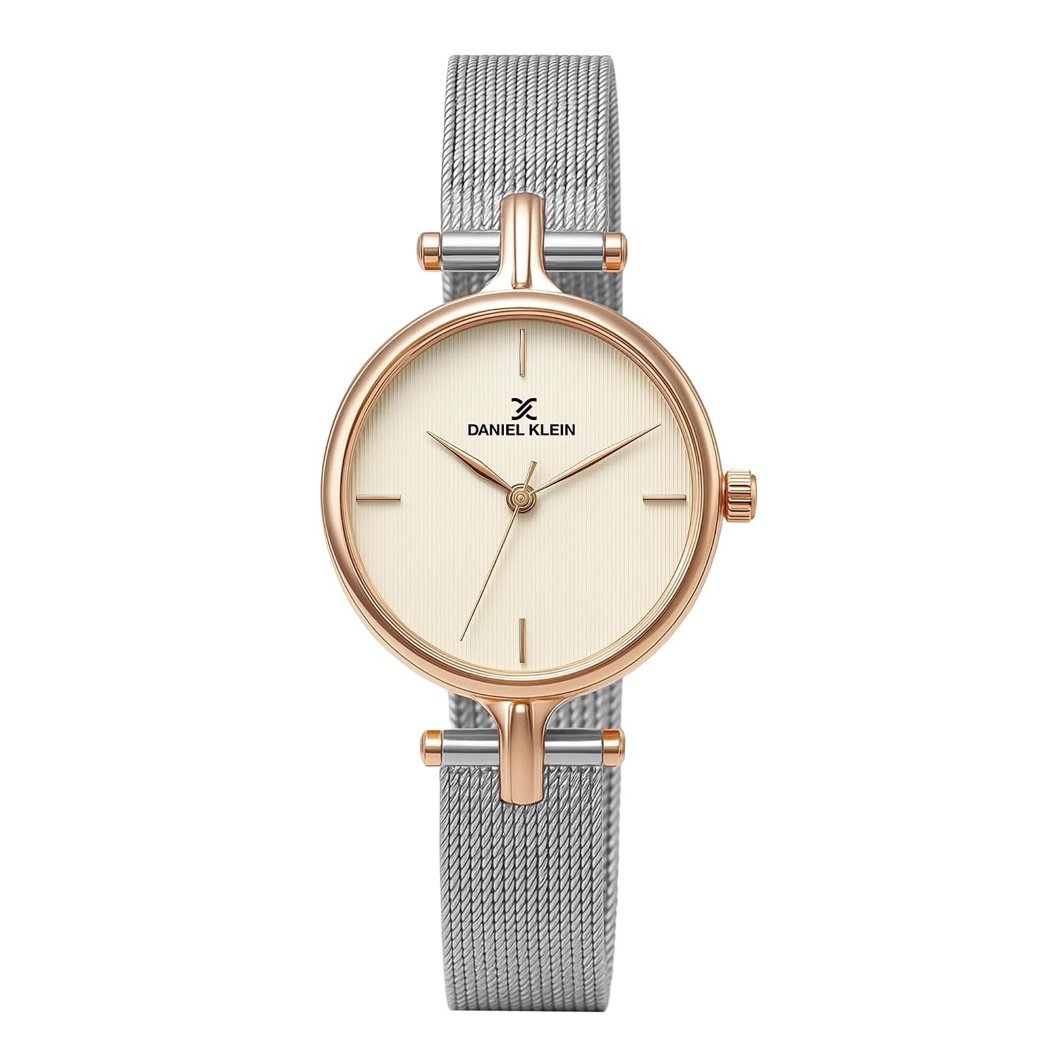 Daniel Klein Analog Silver Round Dial Rose Gold Case Silver Mesh Strap Water-Resistant Wrist Watch for Women Girls, Ladies DK11914-2