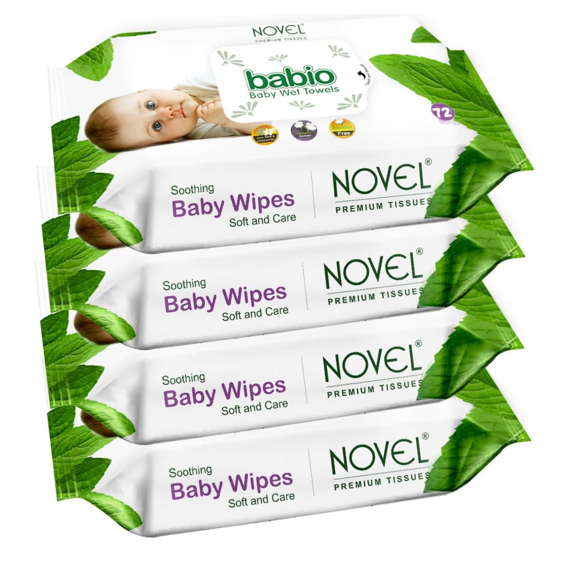 Novel Aloe Vera Baby Wipes 72 Wipes x Pack of 4 (288 Wipes) - Label