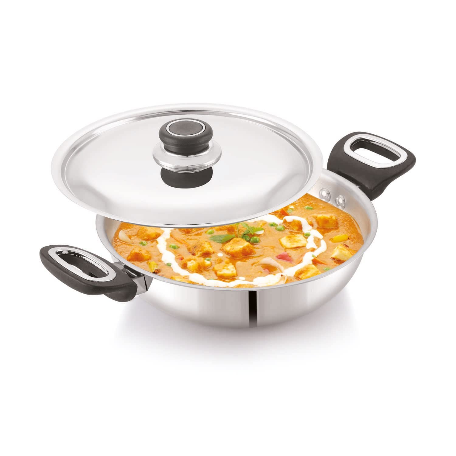 Anjali FPKD26 Stainless Steel Pro Kadai with Stainless Steel Lid 3 LTR Induction and Gas Stove Base