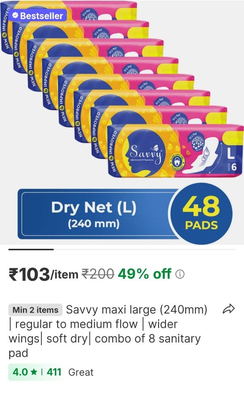 savvy maxi large 240mm regular to medium flow wider wings soft dry combo of 8 sanitary pad