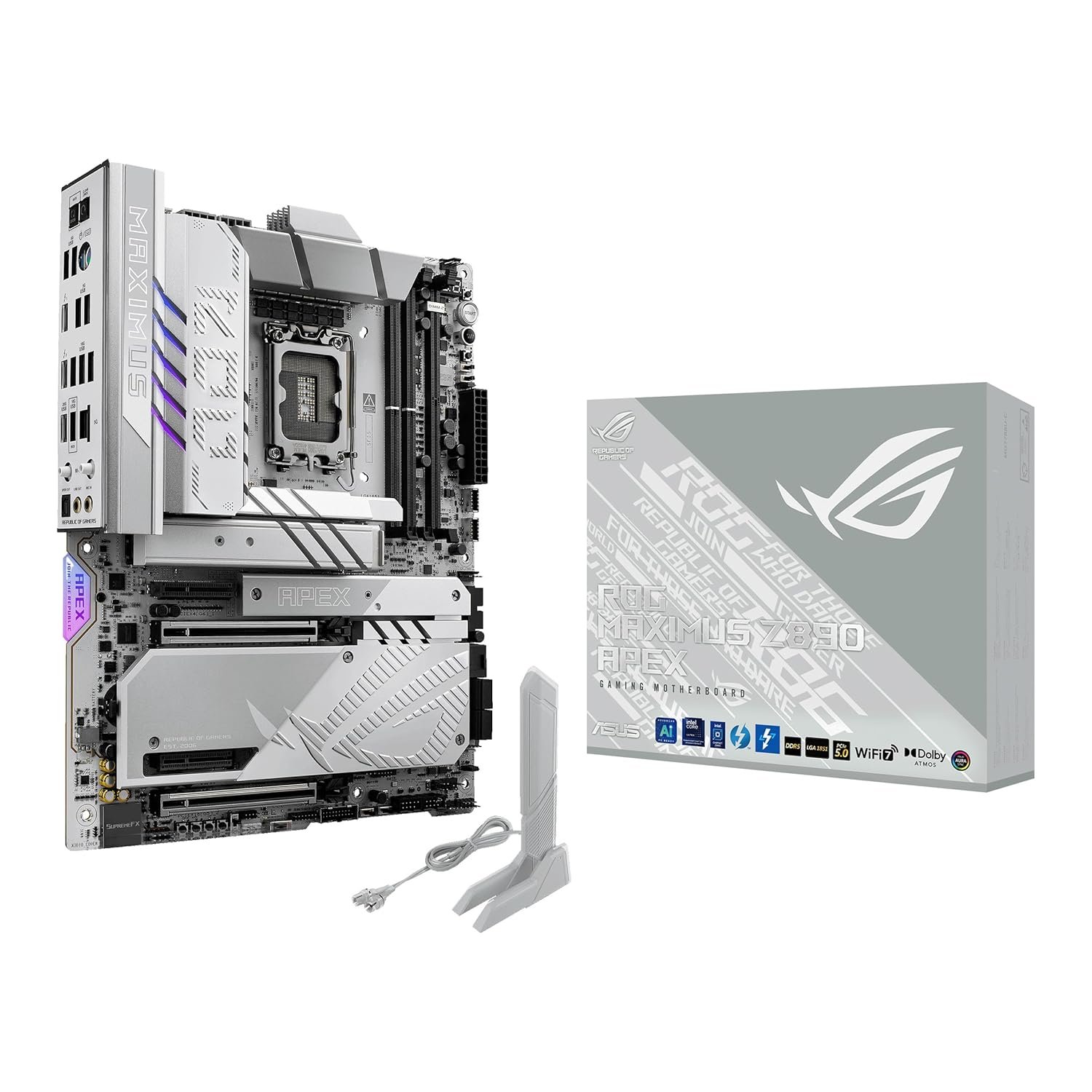 ASUS Intel ROG Maximus Z890 Apex ATX Motherboard, DDR5, PCIe 5.0, WiFi 7, AI Overclocking, 24+1+2+2 Power Stages, Six M.2 Slots, Q-Release PCIe Slot