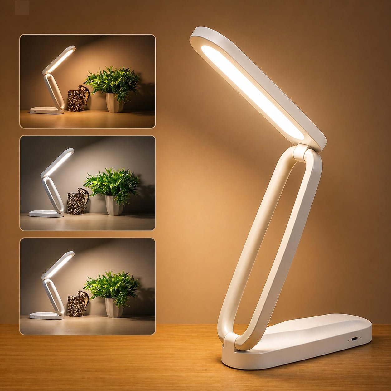 SaleOn LED Rechargeable Foldable Desk Lamp | 1200mAh Battery | 5 Brightness + 3 Colour Modes | Memory Function | Touch Control | USB Type-C | Eye Protection Reading Lamp for Students, Office & Bed