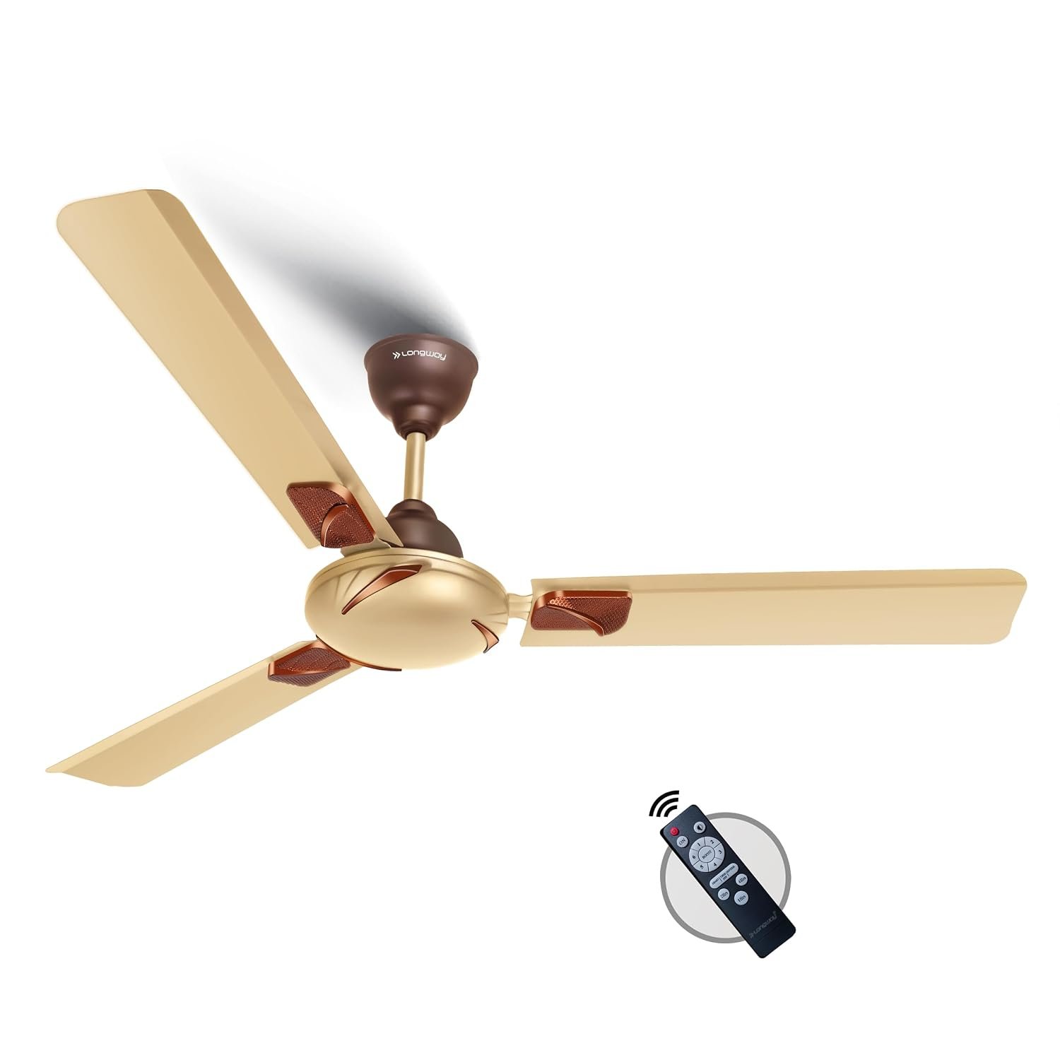LONGWAY Creta P1 1200 mm/48 inch Remote Controlled 3 Blade Anti-Dust Decorative Star Rated Ceiling Fan 2 Years Warranty (Golden, Pack of 1)