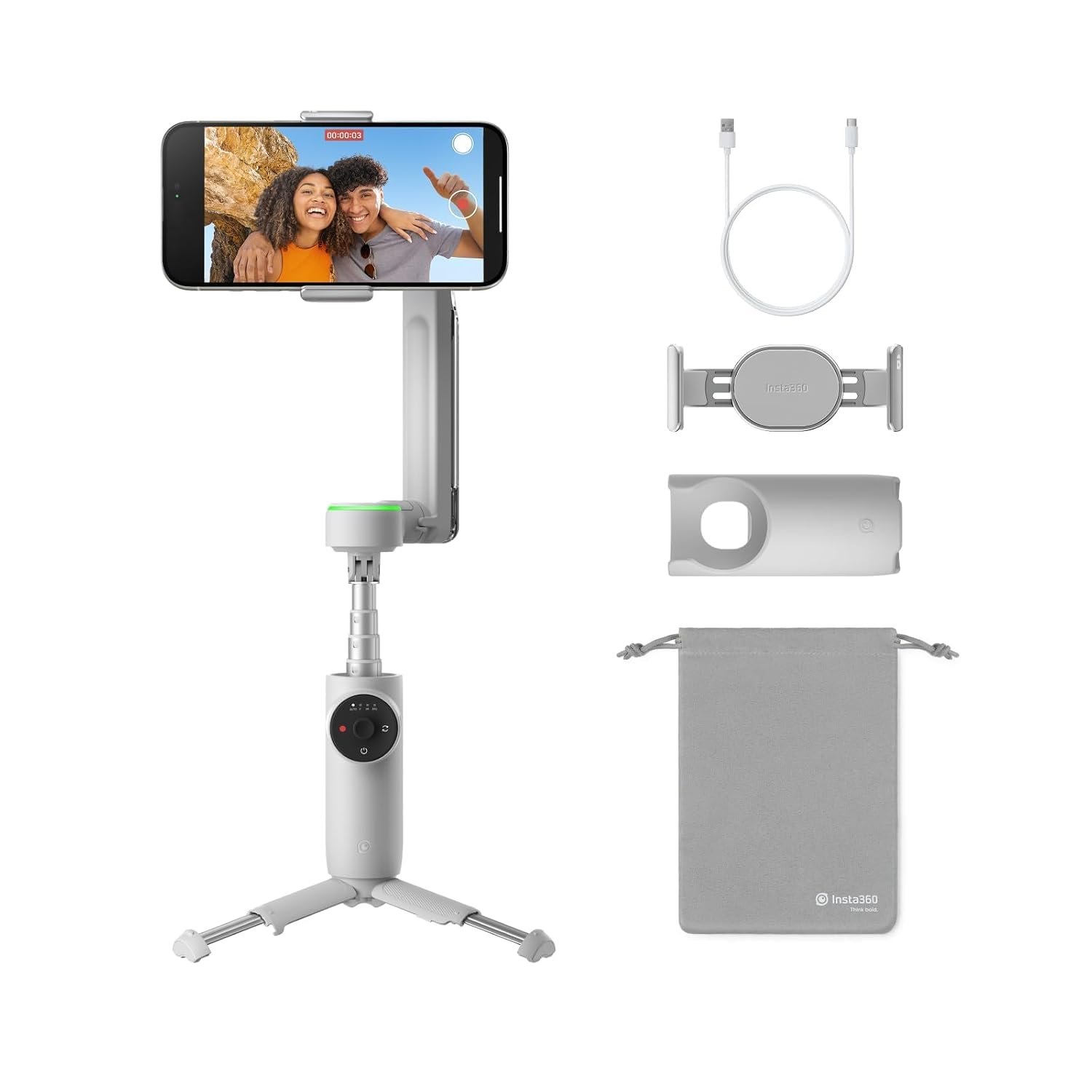 Insta360 Flow Pro - AI-Powered Gimbal Stabilizer for Smartphone, Apple DockKit Enabled, 360º Infinite Pan Tracking, 3-Axis Stabilization, Built-in Tripod, Portable & Foldable, AI Tracking