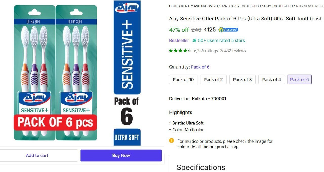 ajay sensitive offer pack 6 pcs ultra soft ultra soft toothbrush