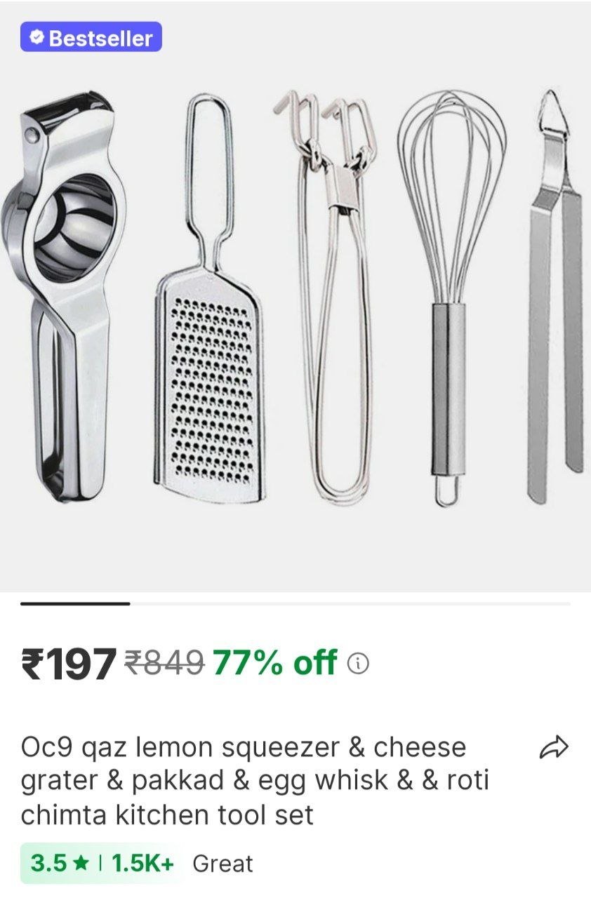 oc9 qaz lemon squeezer cheese grater pakkad egg whisk roti chimta kitchen tool set