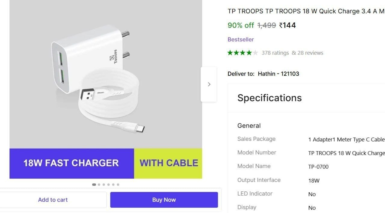tp troops 18 w quick charge 3 4 multiport mobile charger detachable cable