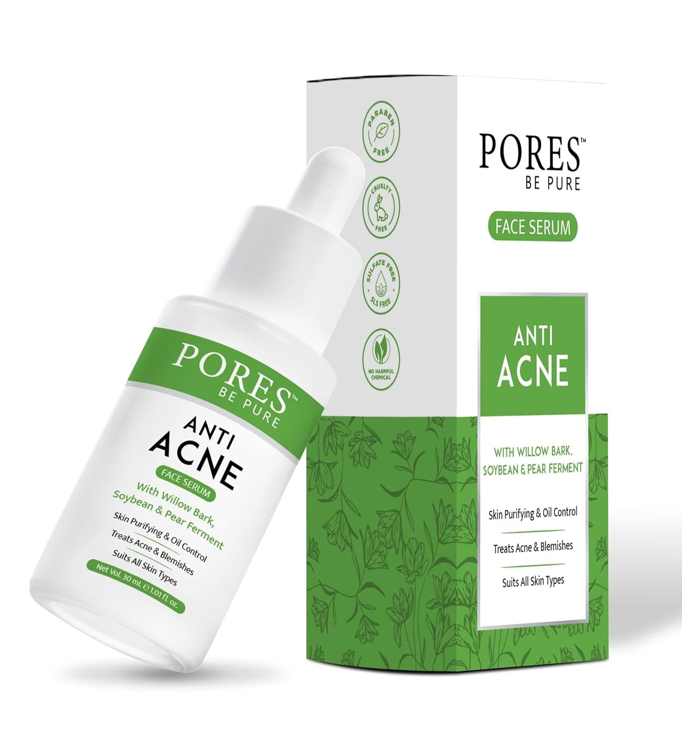 PORES Be Pure Anti Acne Face Serum | 1% Salicylic Acid Face Serum for All Skin Type | Acne Spot Treatment & Pore Minimizer for Oily & Acne-Prone Skin | Oil Control Serum for Men & Women | 