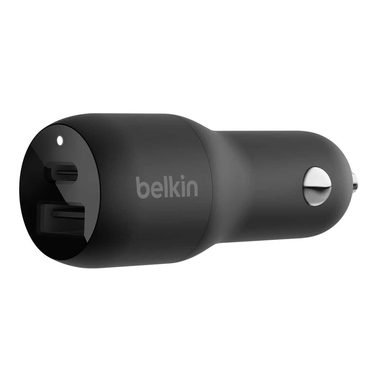 Belkin Dual USB-C Car Charger for Cellular Phones, Tablets, Mp3 Players for 42W (12W+30W) PD, Black