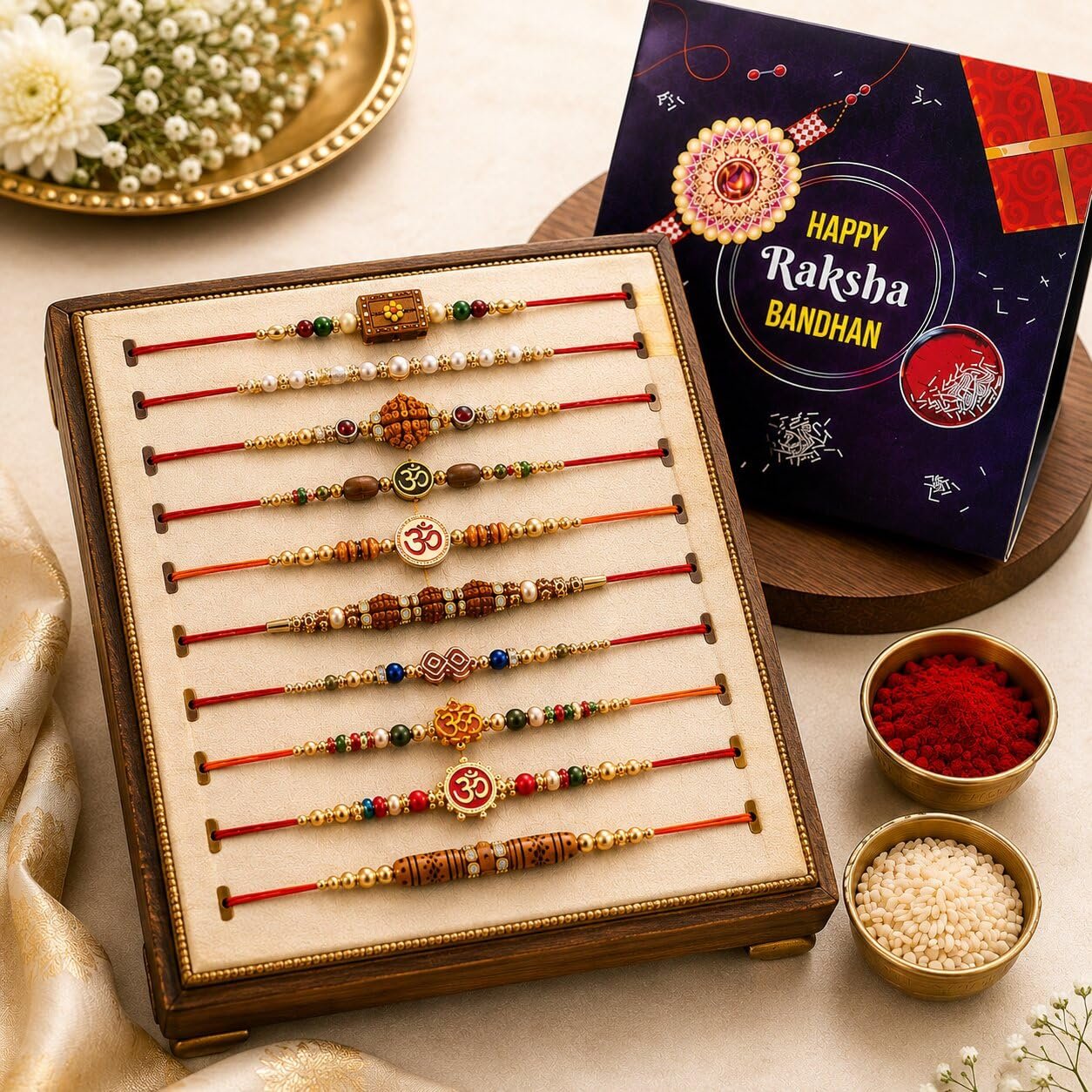 Combo of 10 Dora Rakhi Set for Brother, Bhaiya, Bhabhi for Rakhi/Rakshabandhan with Roli Chawal & Greeting Card | Premium Rakhi Hamper RKHMPR67