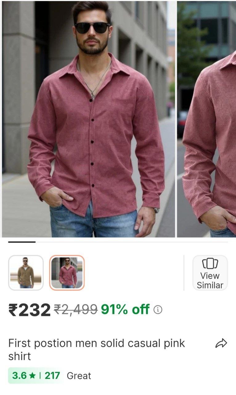 first postion men solid casual pink shirt