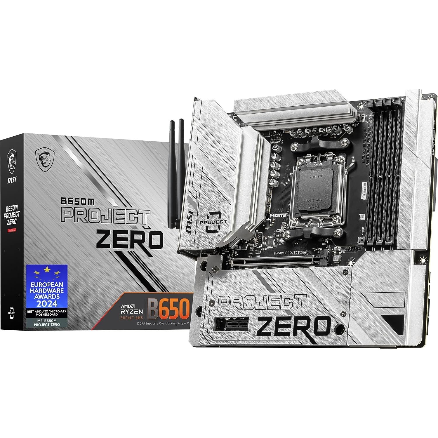 MSI B650M Project Zero Motherboard, Back-Connect Micro-ATX - Supports AMD Ryzen 7000 Series Processors, AM5 - Direct 10+2 VRM Power Design, DDR5 Memory Boost 7600+MHz/OC, Wi-Fi 6E