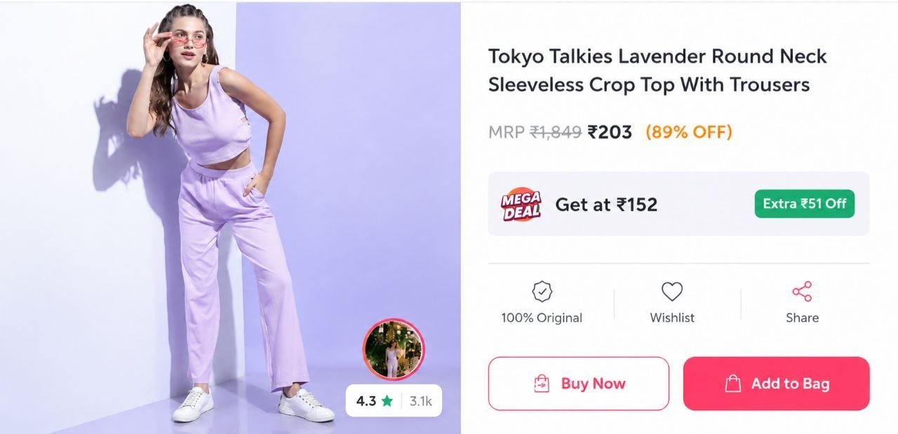 Buy Tokyo Talkies Lavender Round Neck Sleeveless Crop Top With Trousers -  - Apparel for Women
