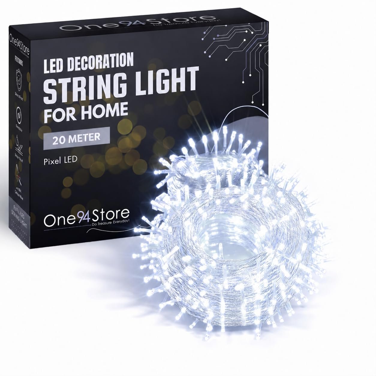 One94Store 20 Meter (66 Feet) White Rice Lights (Pack of 1) | Waterproof Copper Wire Decorative String Lights | Diwali Lights for Home, Festival, Puja, Indoor & Outdoor Decor