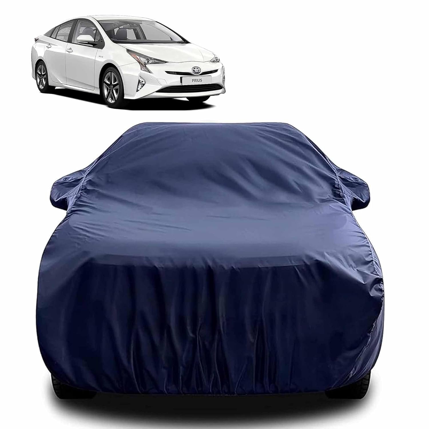 Sulfar 100% Water Resistant Car Body Cover Compatible with Mirror for Toyota Prius (Triple Stitched, Full Bottom Elastic, Navy Blue)