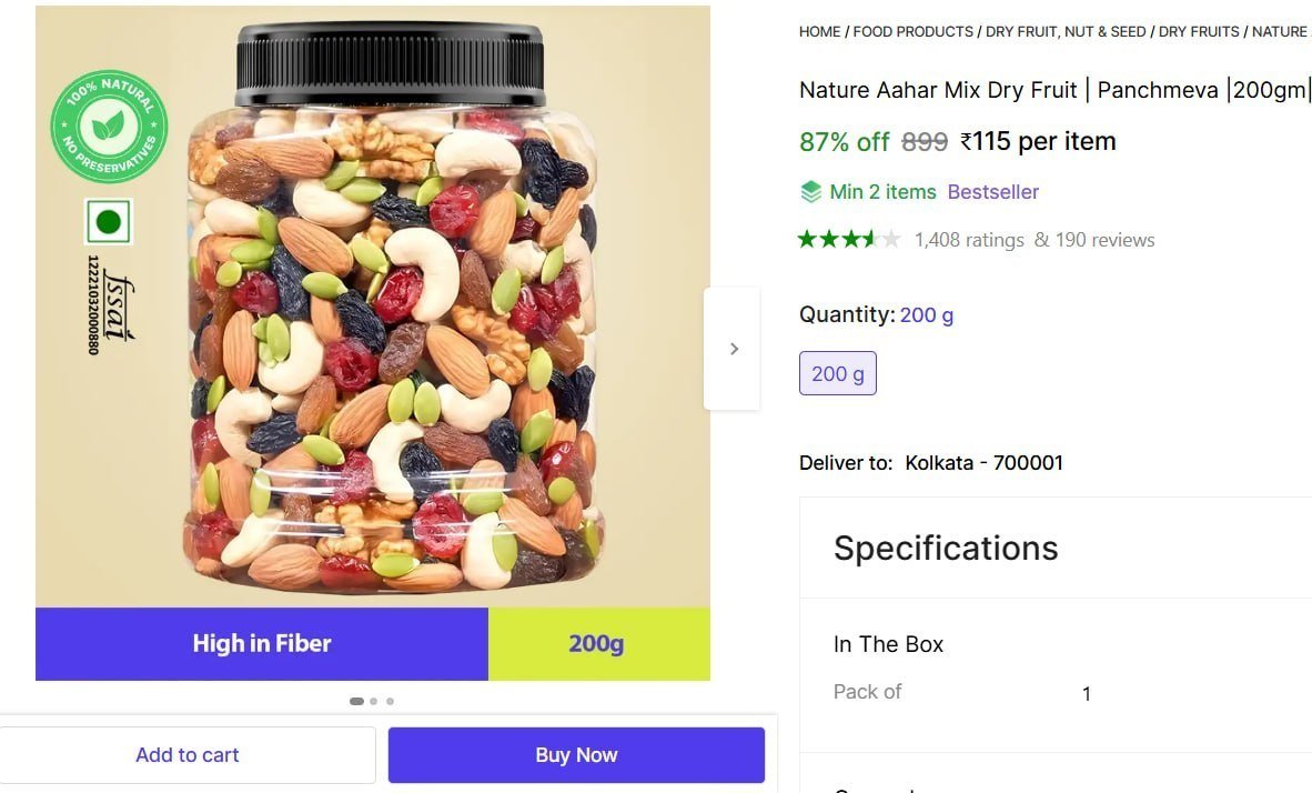 nature aahar mix dry fruit panchmeva 200gm almonds cashews raisins dates pistachios figs
