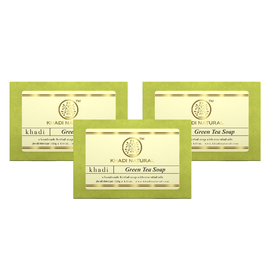 Khadi Natural Green Tea Soap | Herbal Handmade Soap | Bathing Soap For Body Acne and For Rejuvenating Skin | Suitable for All Skin Types| Pack of 3