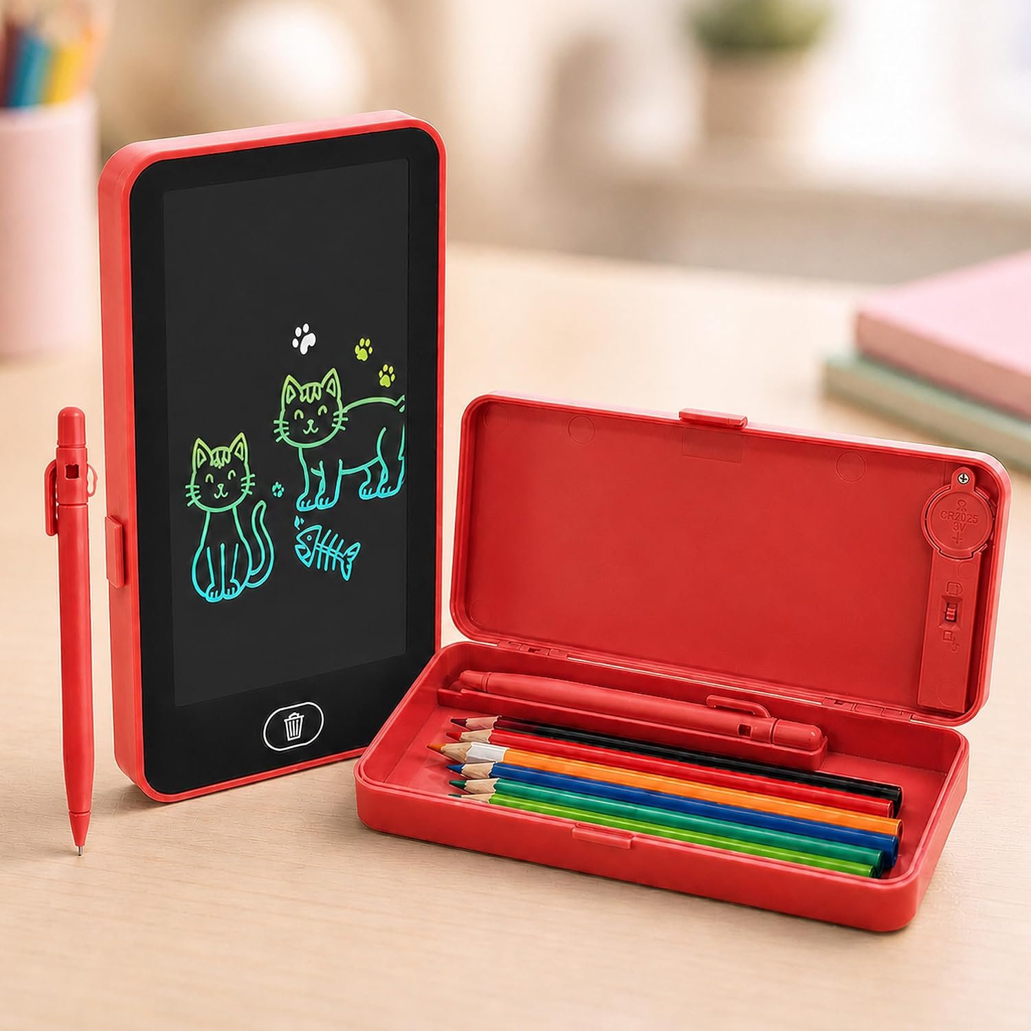 Toyshine 2 in 1 Digital LCD Writing Tablet Children Doodle Board with Pencil Box for Kids 3-10 Years Old Boys/Girls Gifts Education Learning Toy, Red