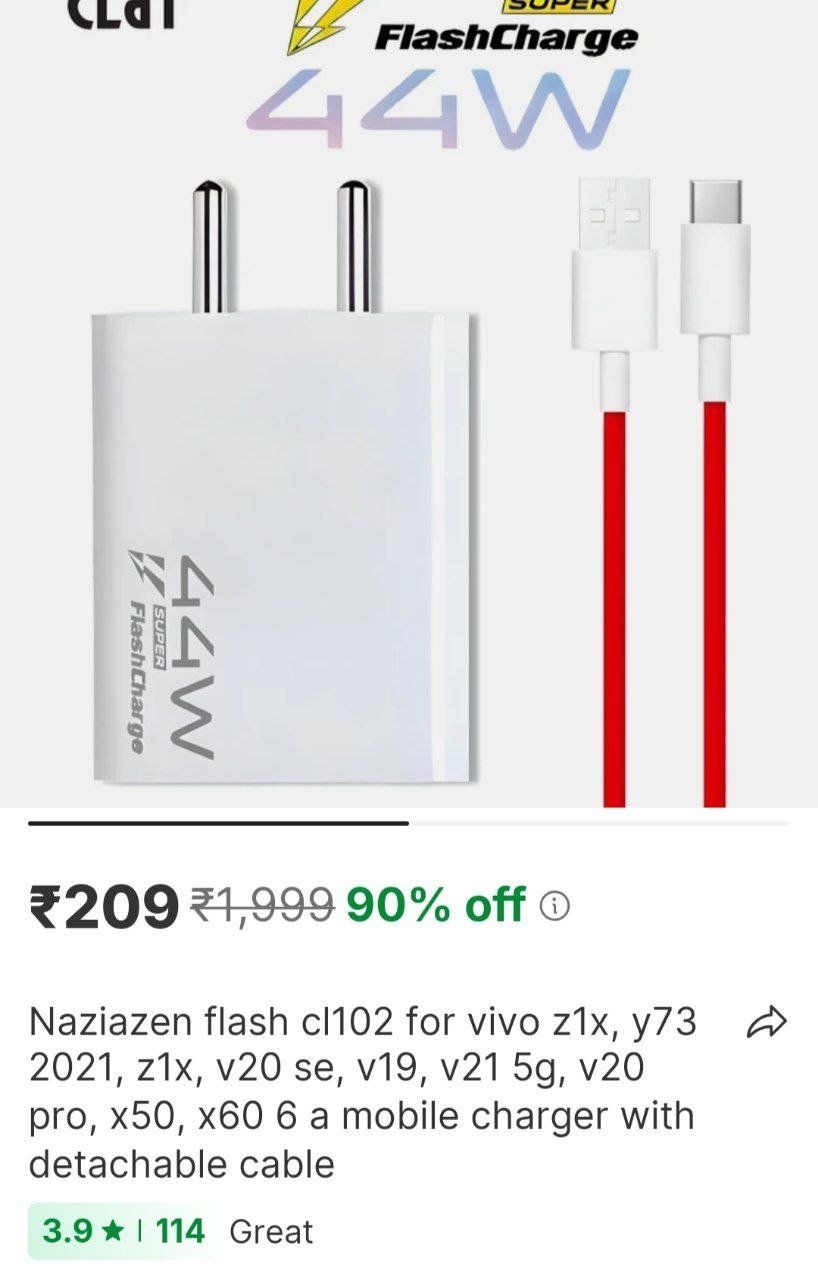 naziazen flash cl102 for vivo z1x y73 2021 z1x v20 se v19 v21 5g v20 pro x50 x60 6 a mobile charger 