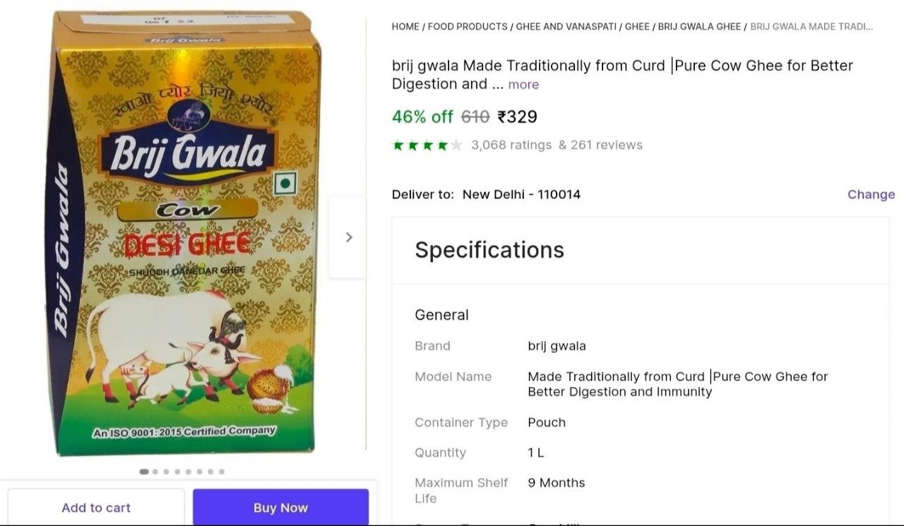 brij gwala made traditionally curd pure cow ghee better digestion immunity 1 l pouch