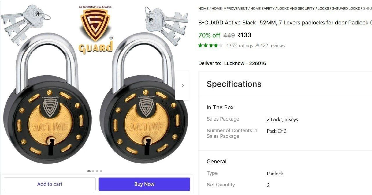 s guard active black 52mm 7 levers padlocks door padlock