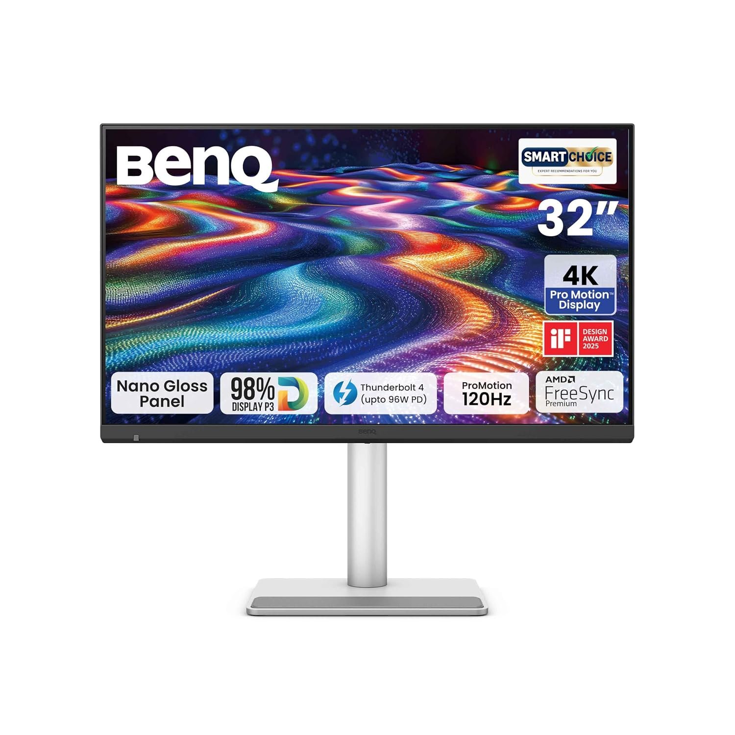 BenQ MA320UG (Smartchoice) 32” 4K 120Hz Promotion™ Nano Gloss Monitor, 98% P3 Color Gamut Dual Thunderbolt 4 96W/15W, Mac Color, Daisy Chain, KVM, Integrated Mac® Controls, Height Adjust (Gray)