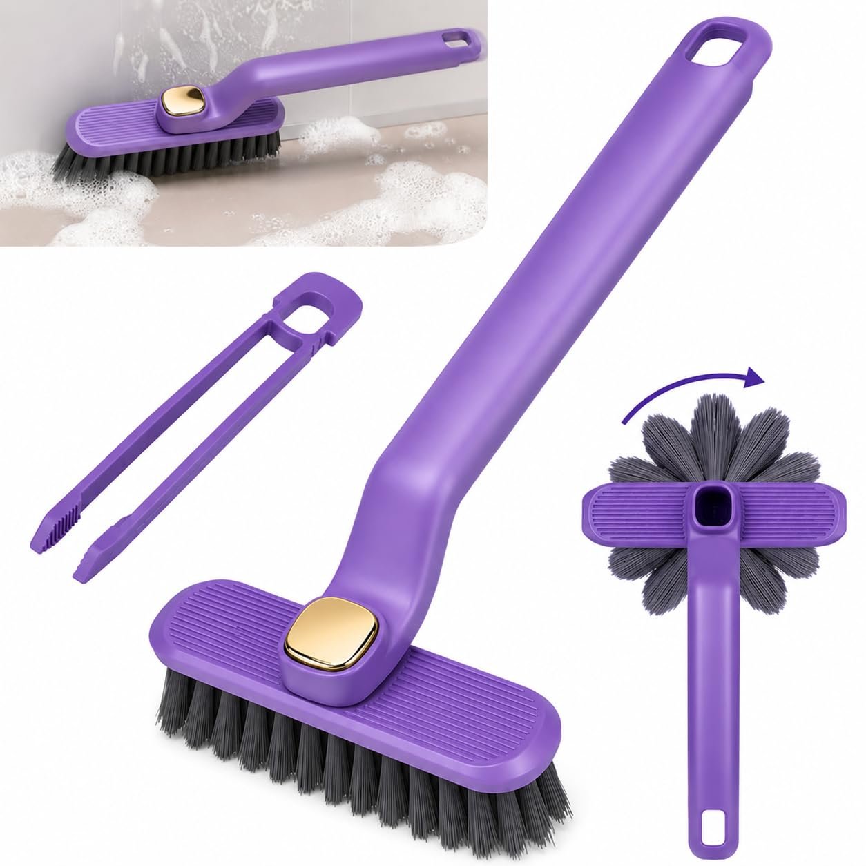 SHITHI Hard Bristle Bathroom Scrubber, Rotating Gap Cleaner for Tile Grout, Floor Corners, Sink Edges and Kitchen Surfaces, Easy Grip Household Cleaning Tool (Multi Colour)