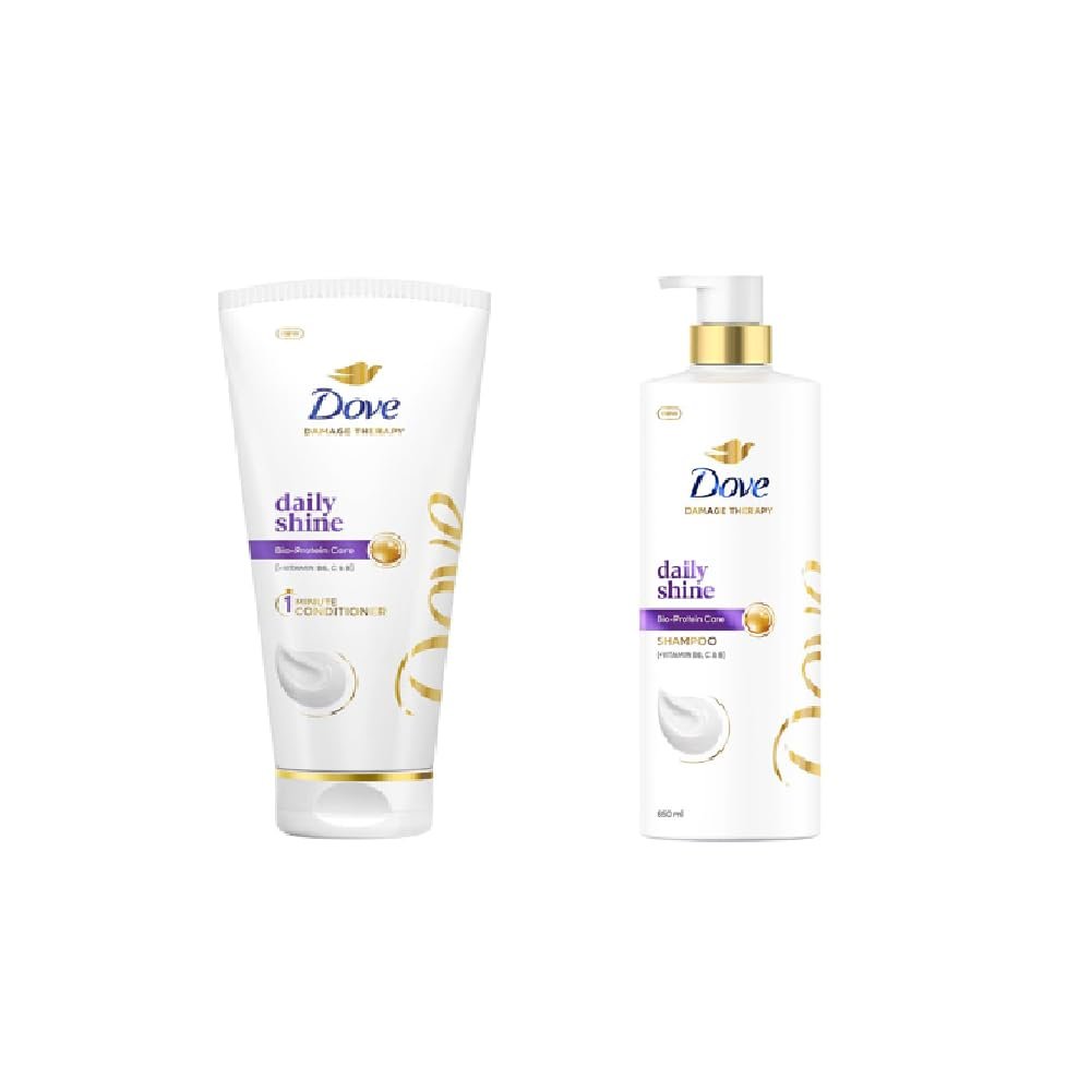 Dove Daily Shine Shampoo 650ml & Dove Daily Shine Conditioner 175ml, Combo | For Damaged or Frizzy Hair | Enriched with Nutritive Serum