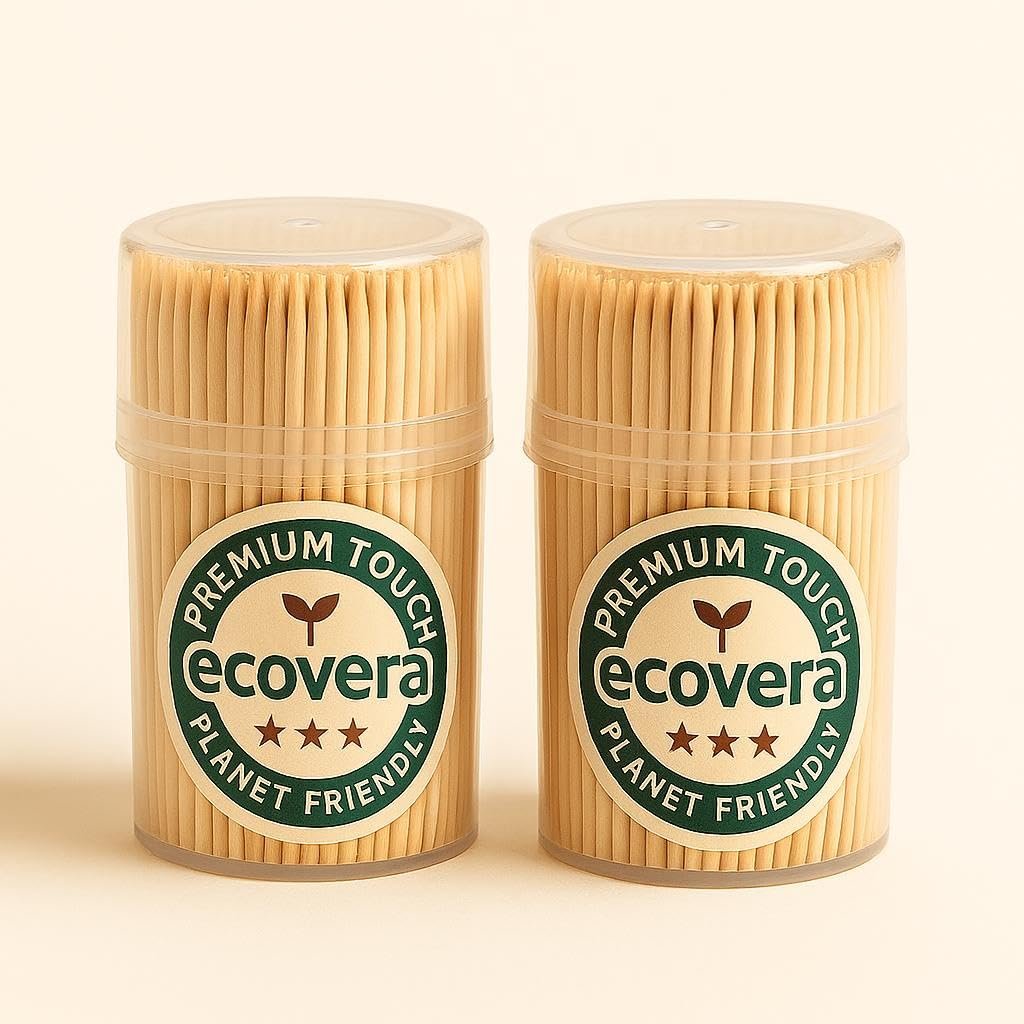 ECOVERA Wooden Toothpicks 500 Count (2 Pack) | Splinter-Free Natural Wood | Picks for Teeth, Charcuterie, Appetizers & Cocktails | Smooth Eco-Friendly Finish
