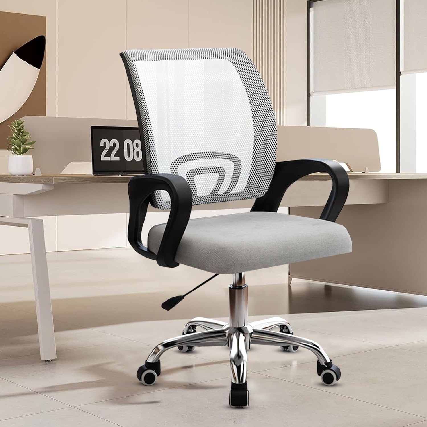 Casa Copenhagen Mesh Mid Back Office/Study/Computer/Revolving/Desk Chair for Work from Home -Metal Base, Height Adjustable Seat - Milange Grey & Black Handle