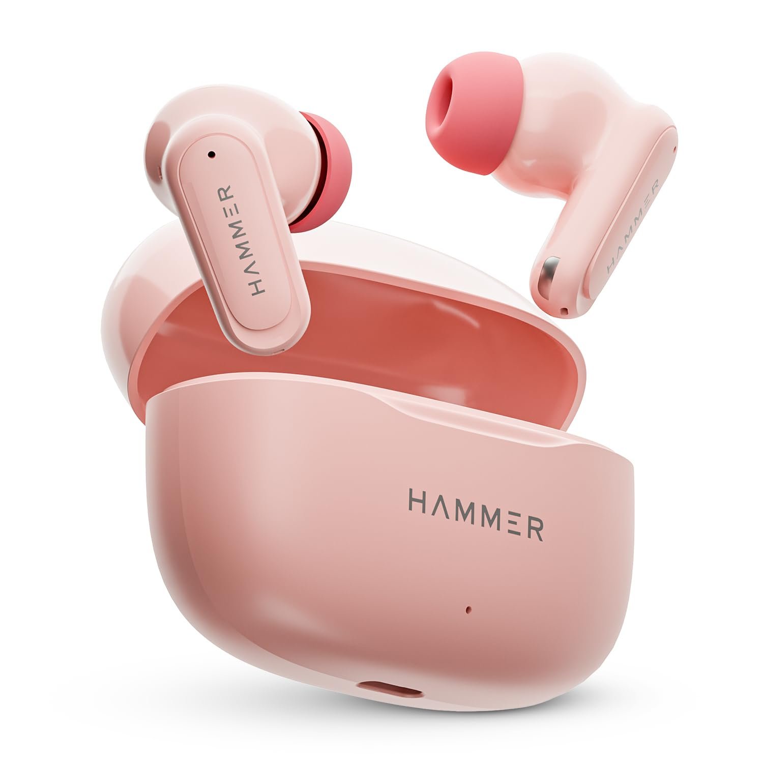 HAMMER Airflow Neo Bubblegum Earbuds with 80H Playtime, 13mm Titanium Driver, 40ms Gaming Mode, Fast Charging Buds, Type-C Charging, Voice Assistant, Lightweight Dual-Tone Design (Pink)
